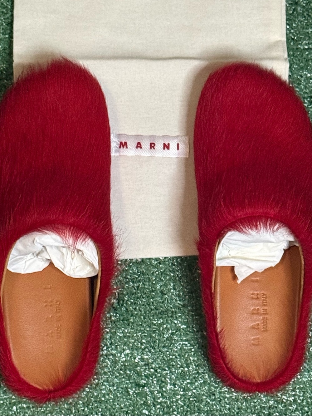 Marni Red Fur Slides